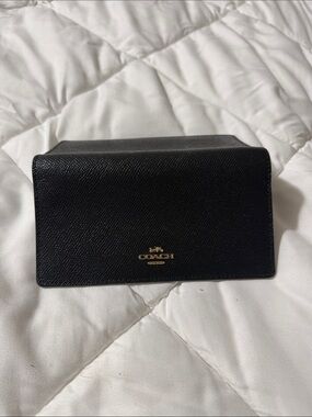 Coach Black Leather Mini Wallet with Gold Logo